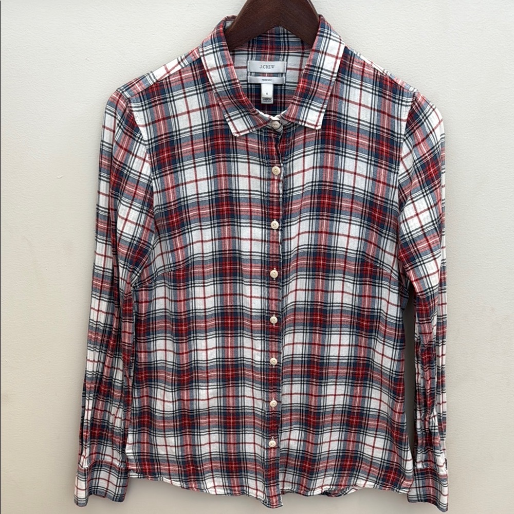 J.Crew Red and White Perfect Flannel Plaid Shirt 6 Women’s